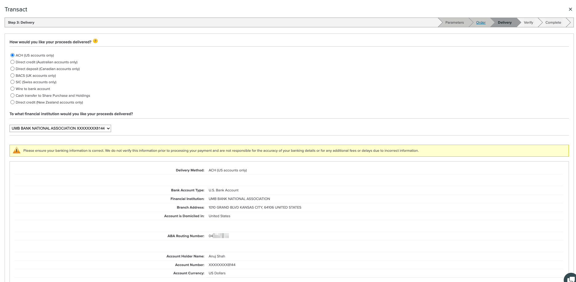 Shareworks submit sale screen